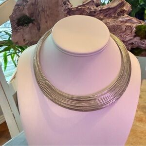 Silver Tone Choker Multi Strand Necklace